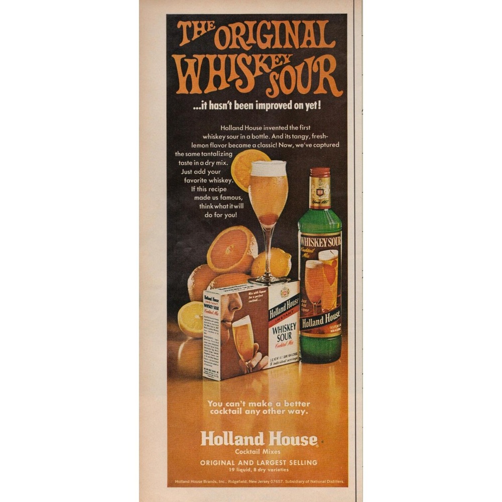Holland House Whiskey Sour Cocktail Mix Bar Drink Alcohol Vintage Print Ad 1970